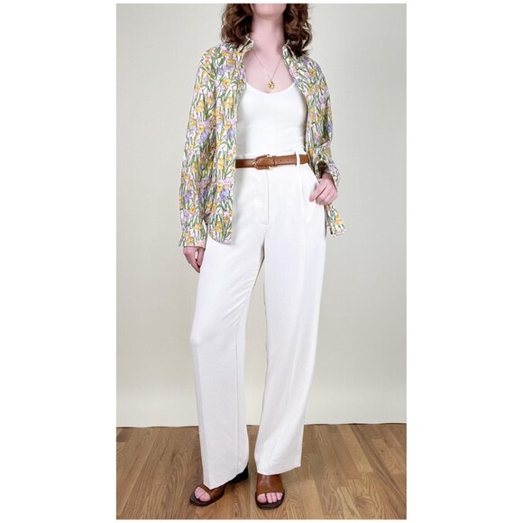 Stunning Vintage Iris Floral Print Button Up Blouse Shirt Top Preppy Garden Girl - Picture 7 of 9